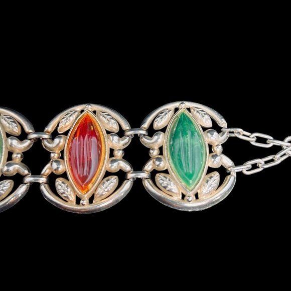 Chunky Gold Tone, Orange And Green Bracelet (4799) - Picture 4 of 10